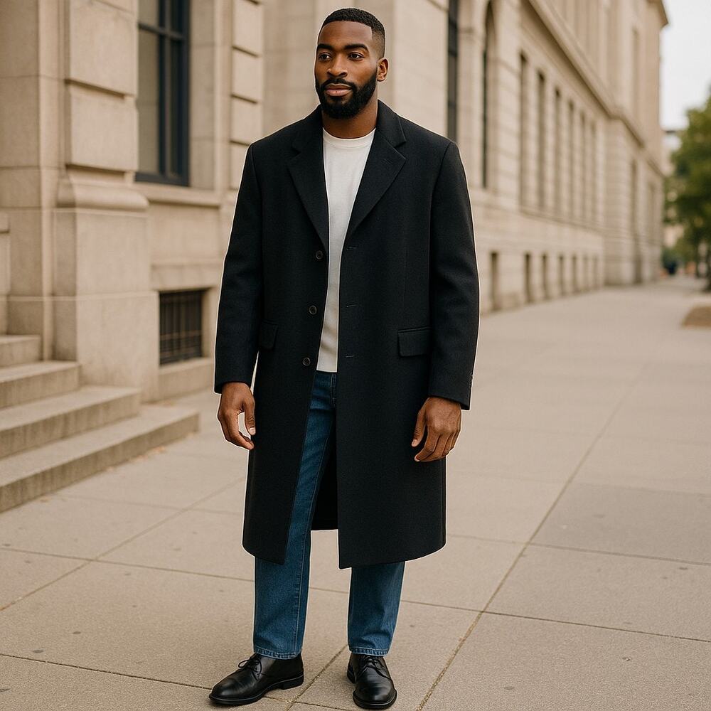 Harry Rosen Coat Mens 46 R Navy Camel Hair Bespoke USA Made Top Overcoat MINT